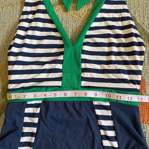Anne Cole Signature I 2014 I Colorblock Stripe Maillot Halter Tie I Kelly Green - Picture 5 of 16
